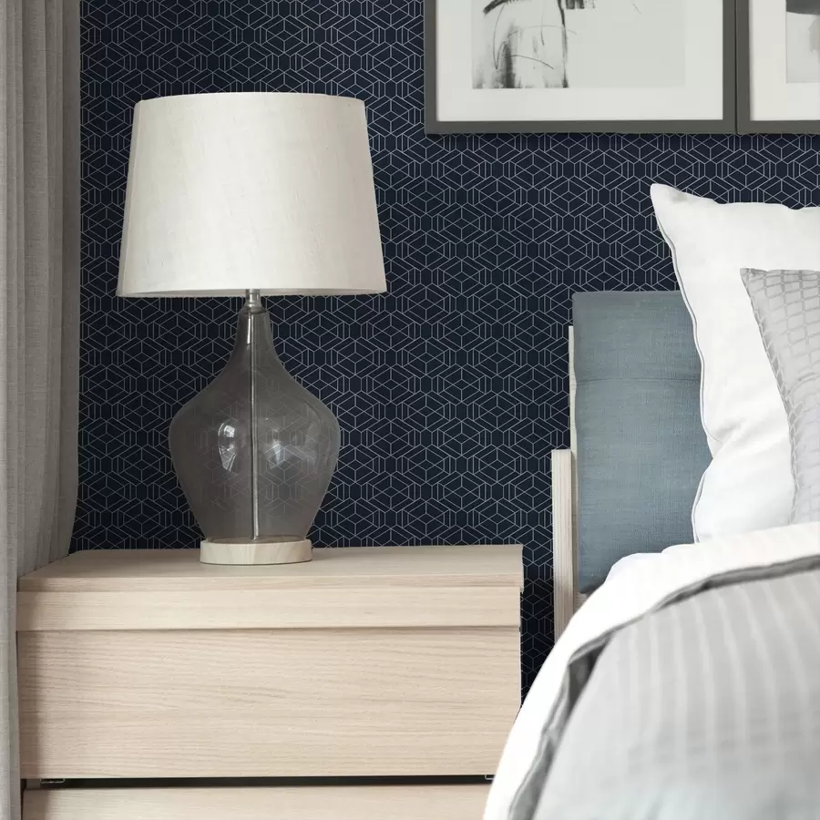 wall murals Dark navy geometric lattice of cubes a01066v1