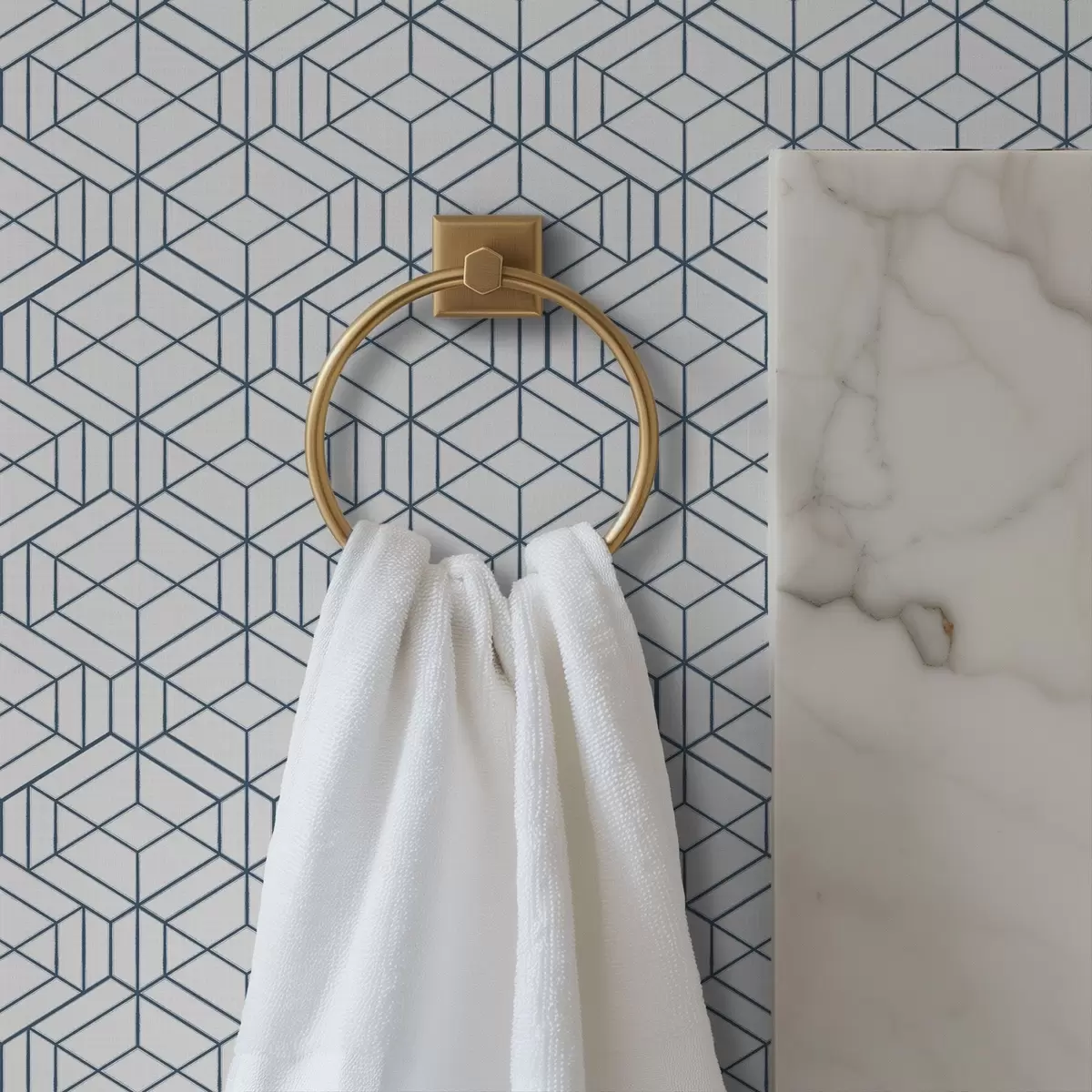 Wallpaper White background with blue three-dimensional geometric cubes a01067