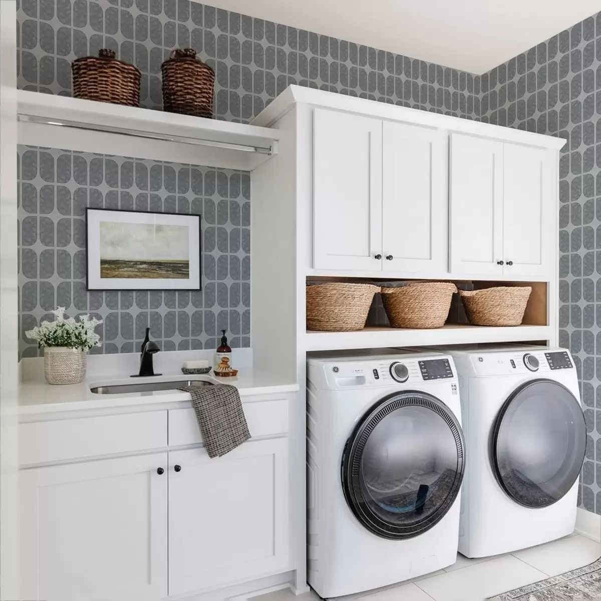 Wallpaper Grey mosaic with rectangular arches and soft texture a01068