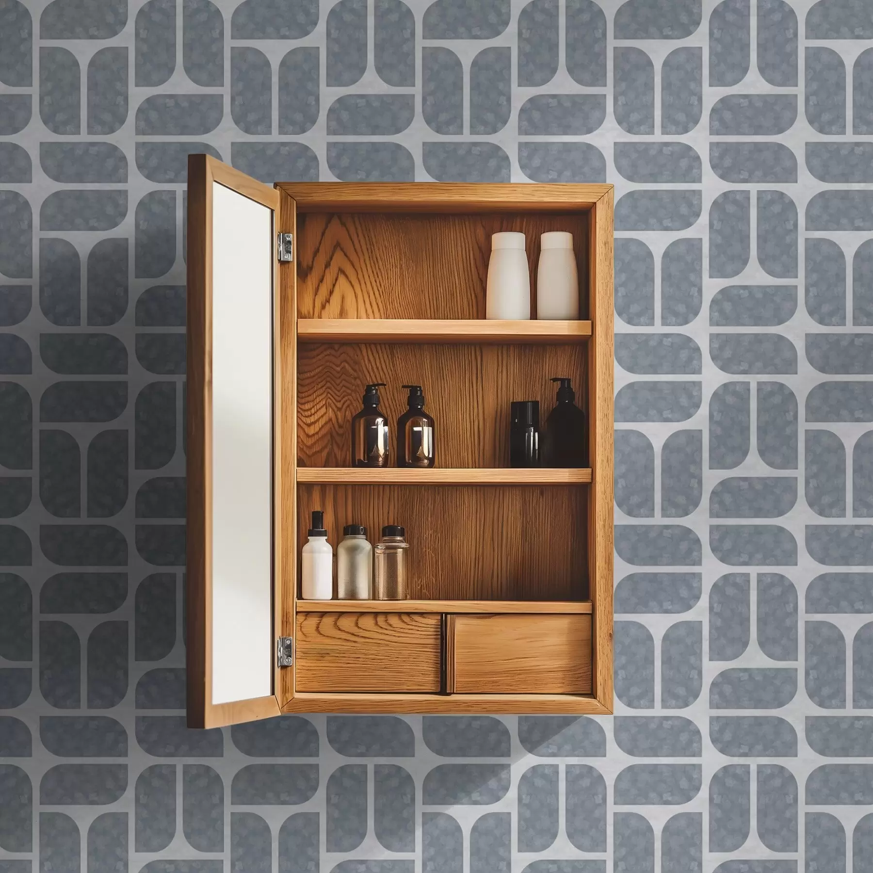 wall murals Grey mosaic alternating rounded and rectangular forms a01069