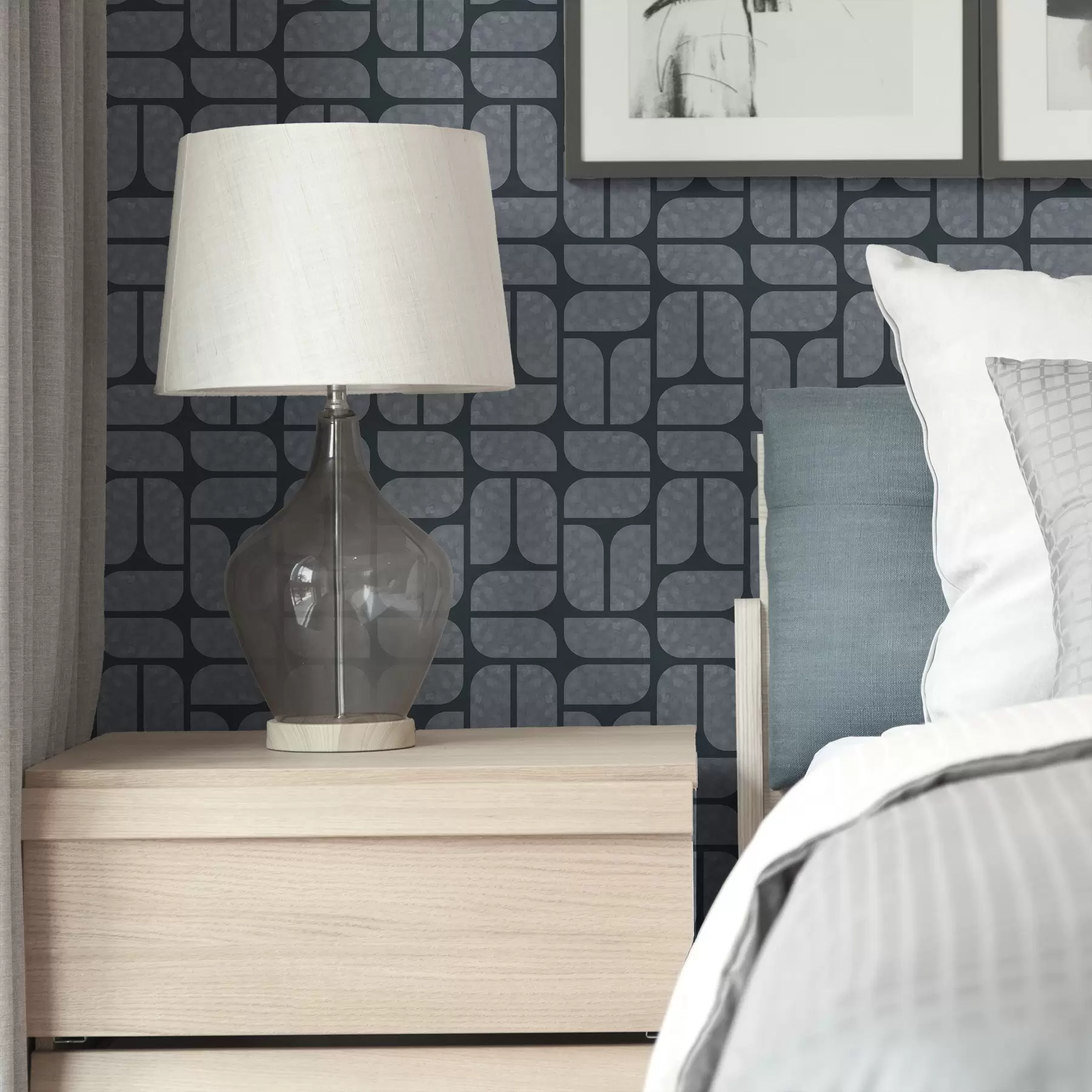 wall murals Dark background with grey mosaic of rounded modules a01069v1