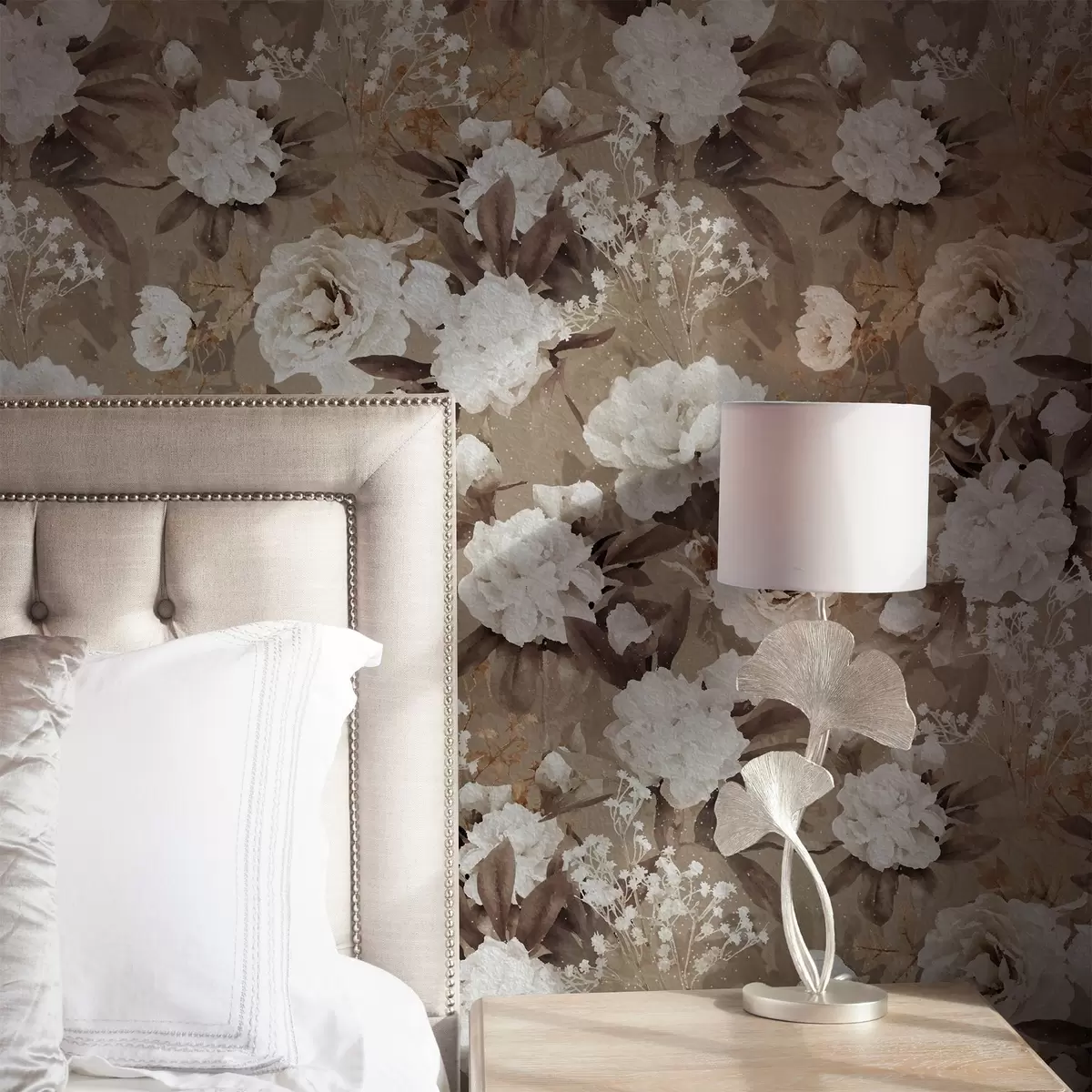 Wallpaper Warm beige peonies on a textured background a01087