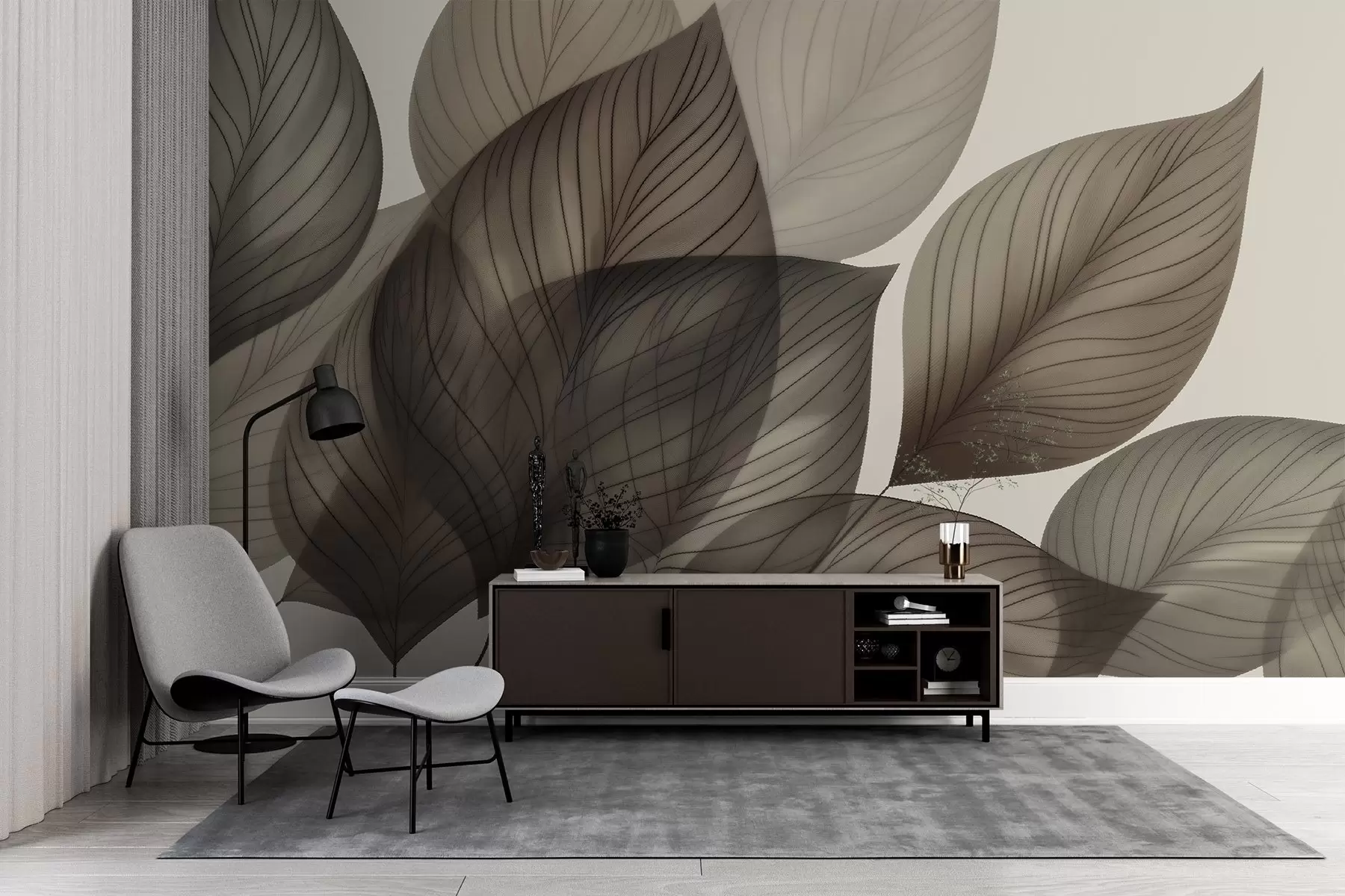 wall murals Linear leaves w04974