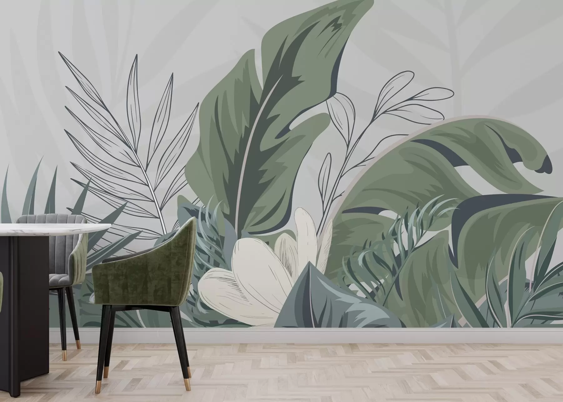 wall murals Lush greenery in soft pastel tones w01598