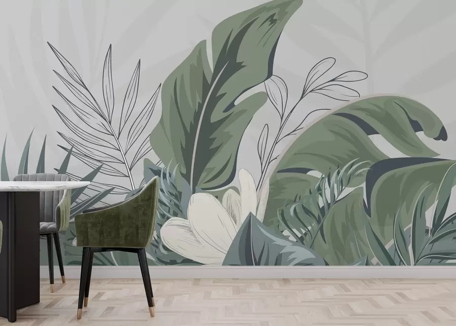 wall murals Lush greenery in soft pastel tones w01598