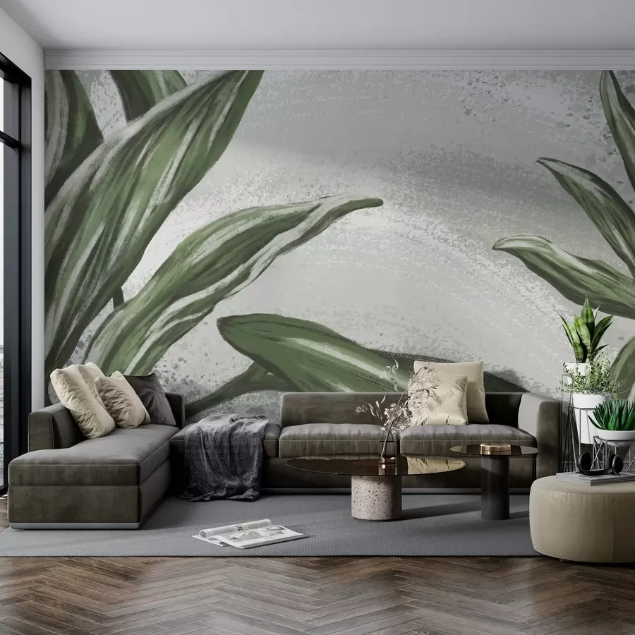wall murals Lush greenery on a textured backdrop w01682