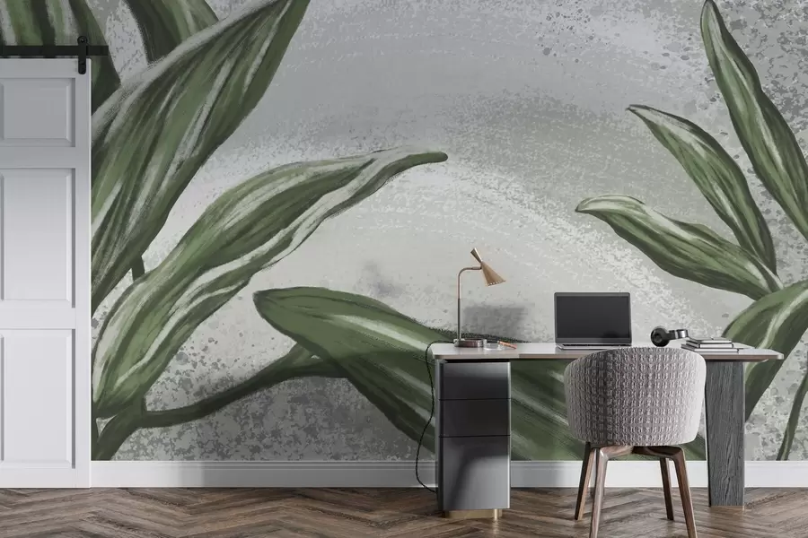 wall murals Lush greenery on a textured backdrop w01682