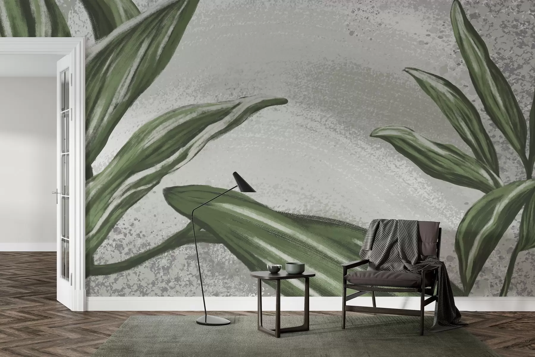 wall murals Lush greenery on a textured backdrop w01682