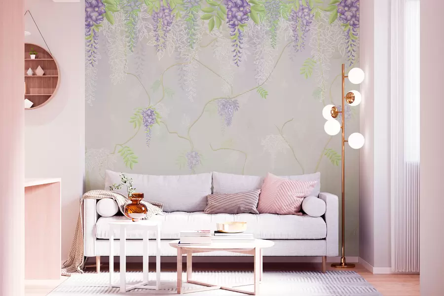wall murals Elegant floral design in pastel hues w01685