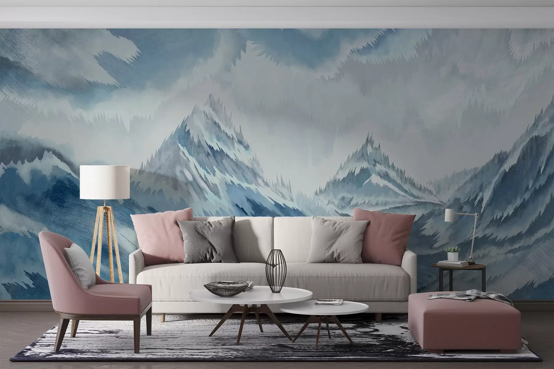 wall murals Majestic mountains and swirling waves w01763