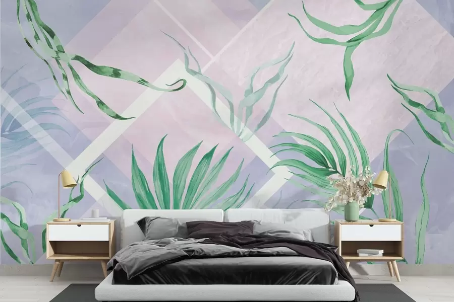 wall murals Lush greens on soft pastel backdrop w01625