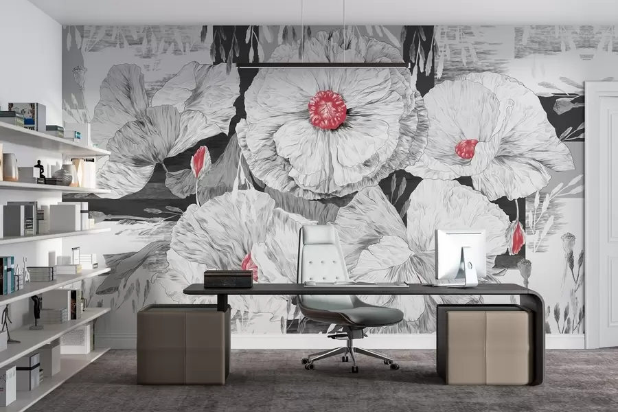 wall murals Monochrome blooms in soft elegance w02477