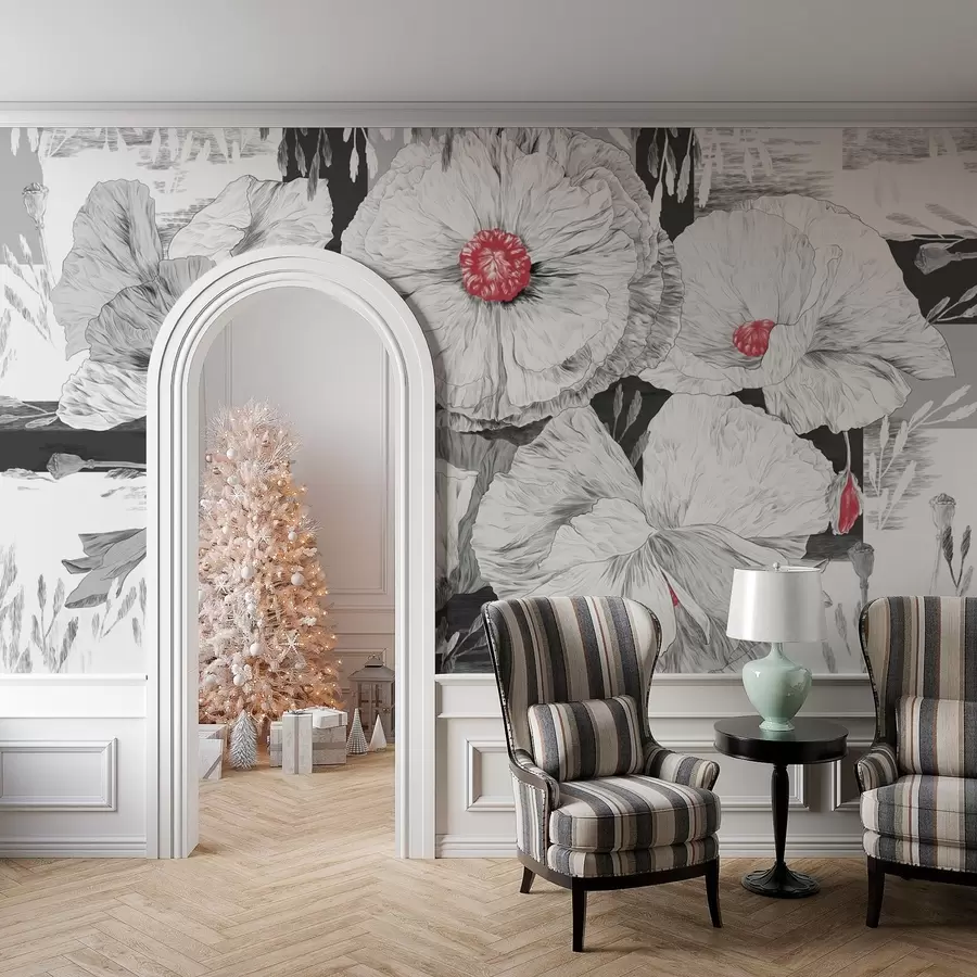 wall murals Monochrome blooms in soft elegance w02477