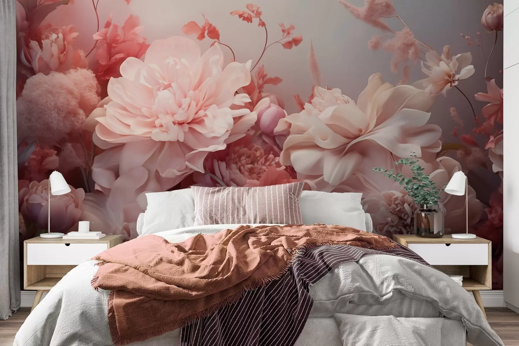 wall murals Volumetric powder-pink peonies in a floral composition w09571