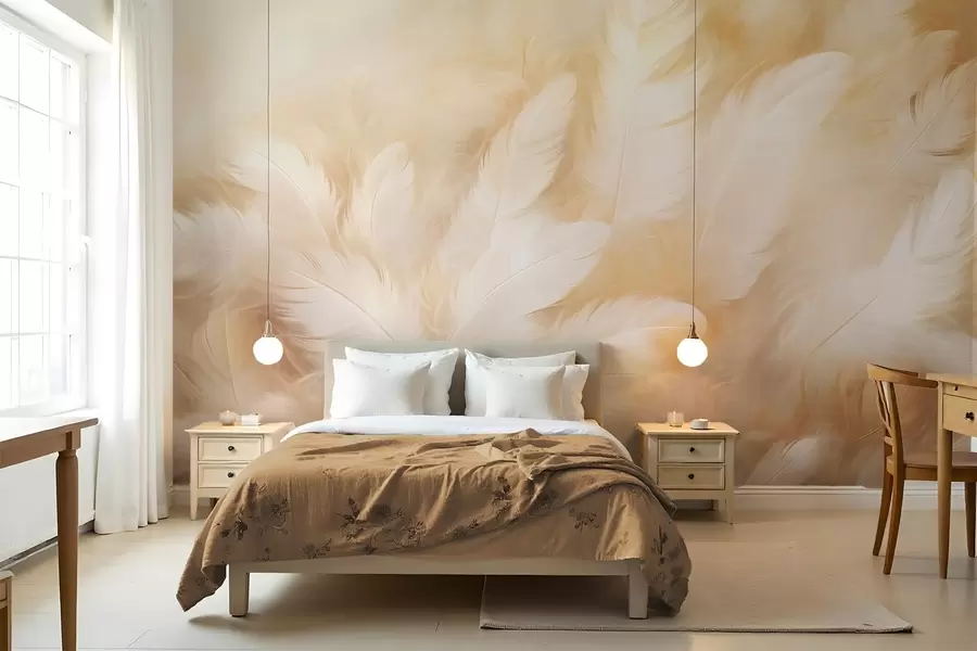 wall murals White and yellow feathers with soft texture w09606