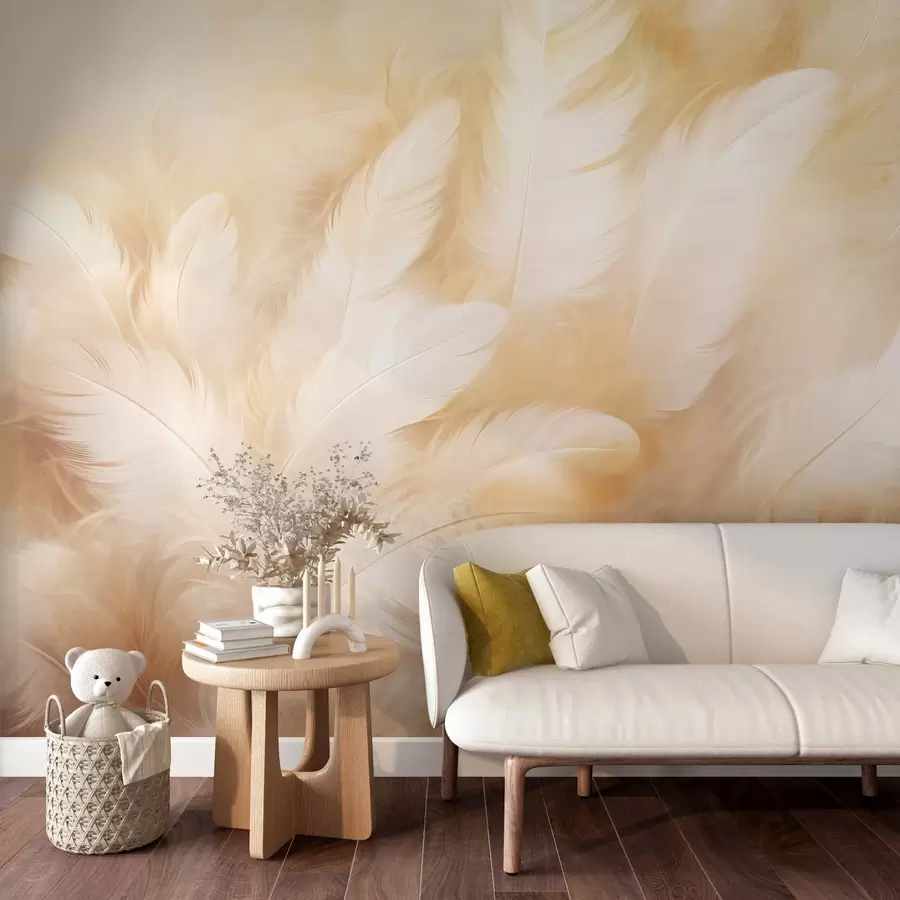 wall murals White and yellow feathers with soft texture w09606