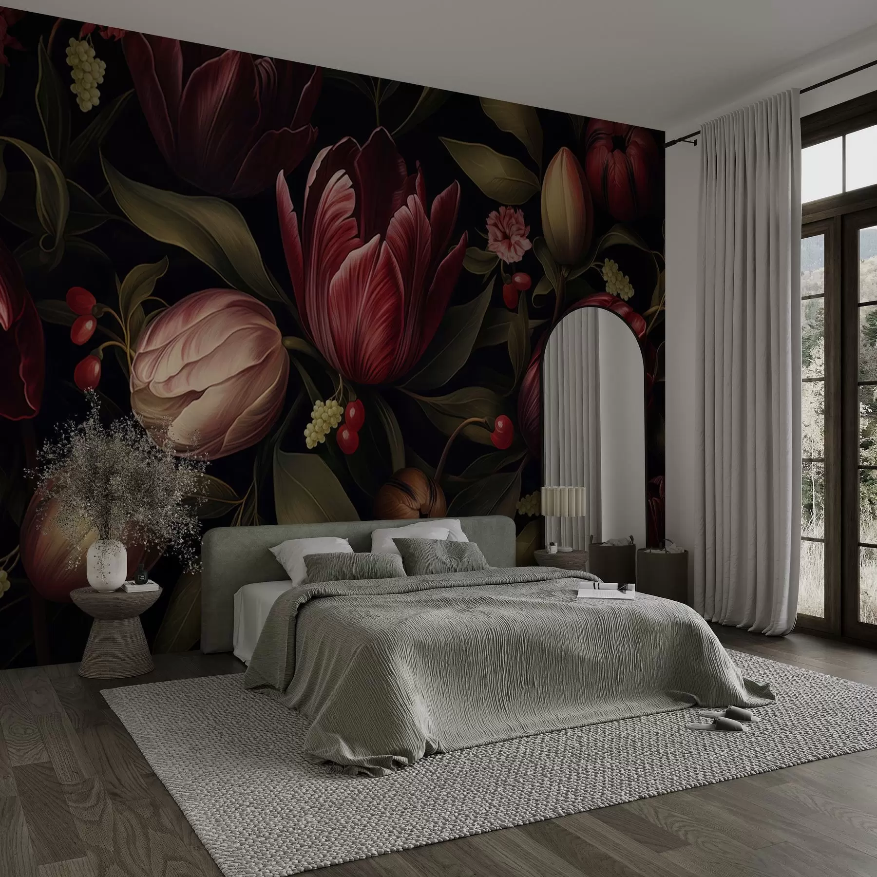 wall murals Dark Tulip Garden w05038