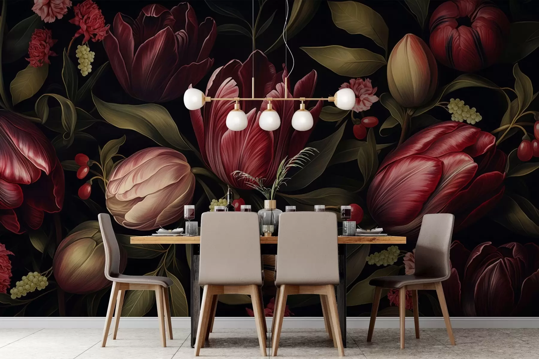 wall murals Dark Tulip Garden w05038