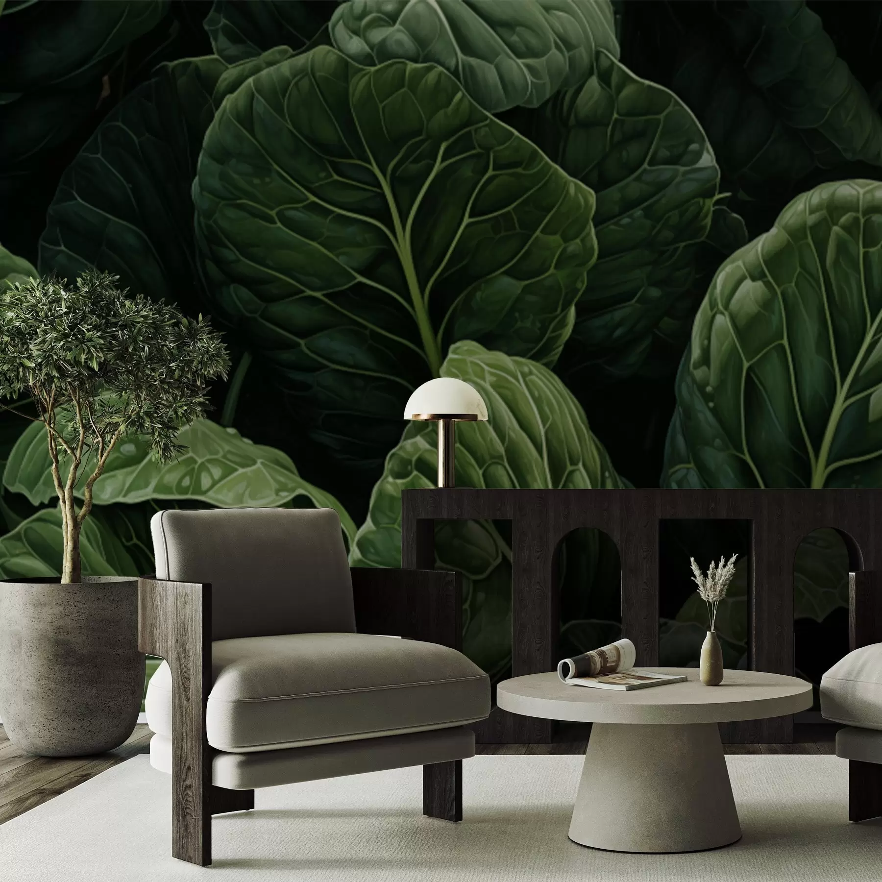 wall murals Playful Green Leaves w05043