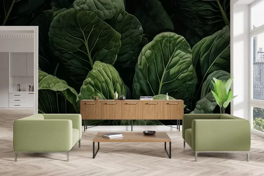 wall murals Playful Green Leaves w05043