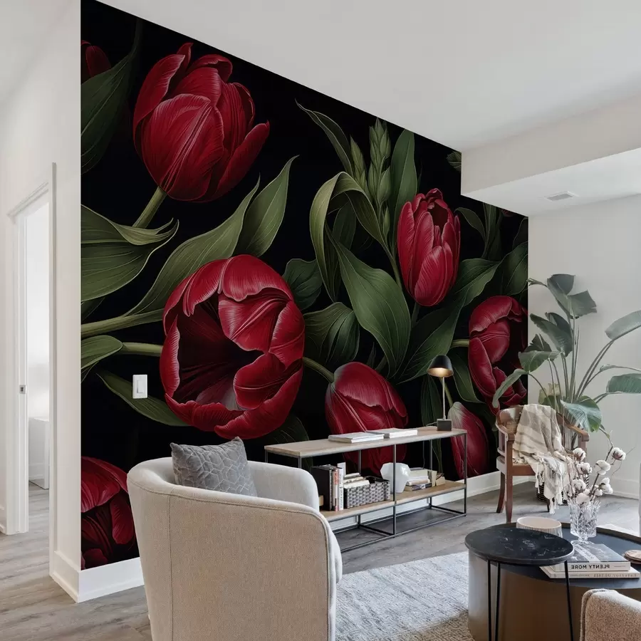 wall murals Red Tulips of the Night w05047