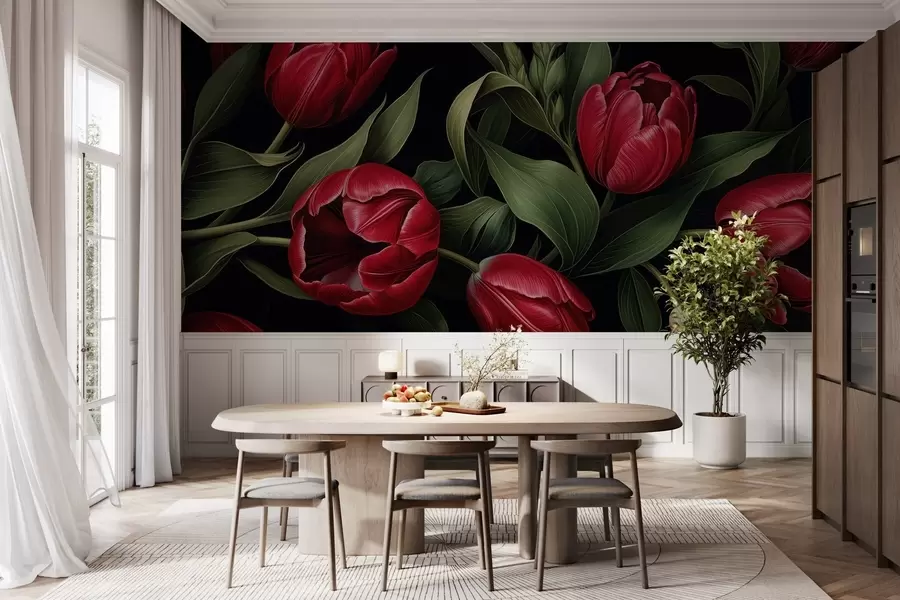 wall murals Red Tulips of the Night w05047