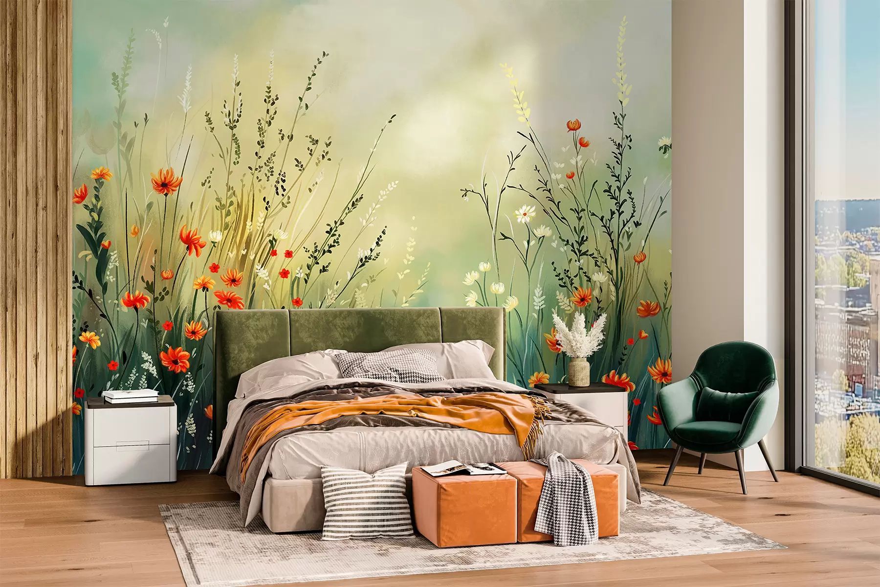 wall murals Meadow flowers and grasses in soft painterly style w05015