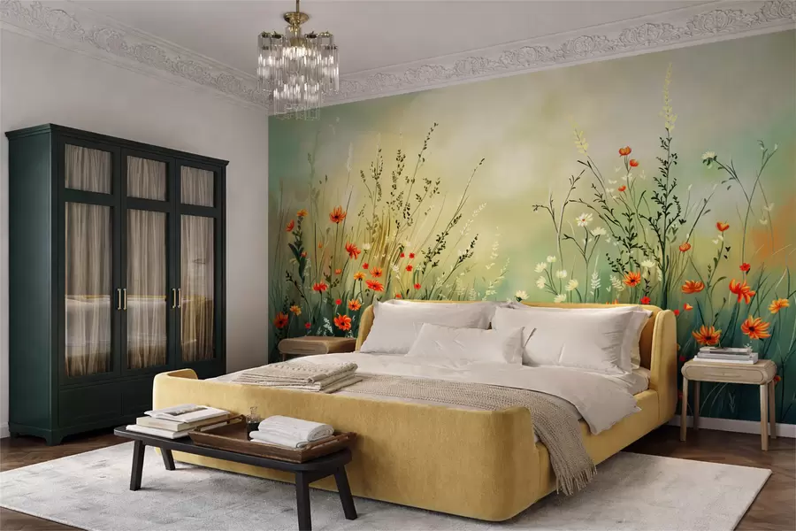 wall murals Meadow flowers and grasses in soft painterly style w05015