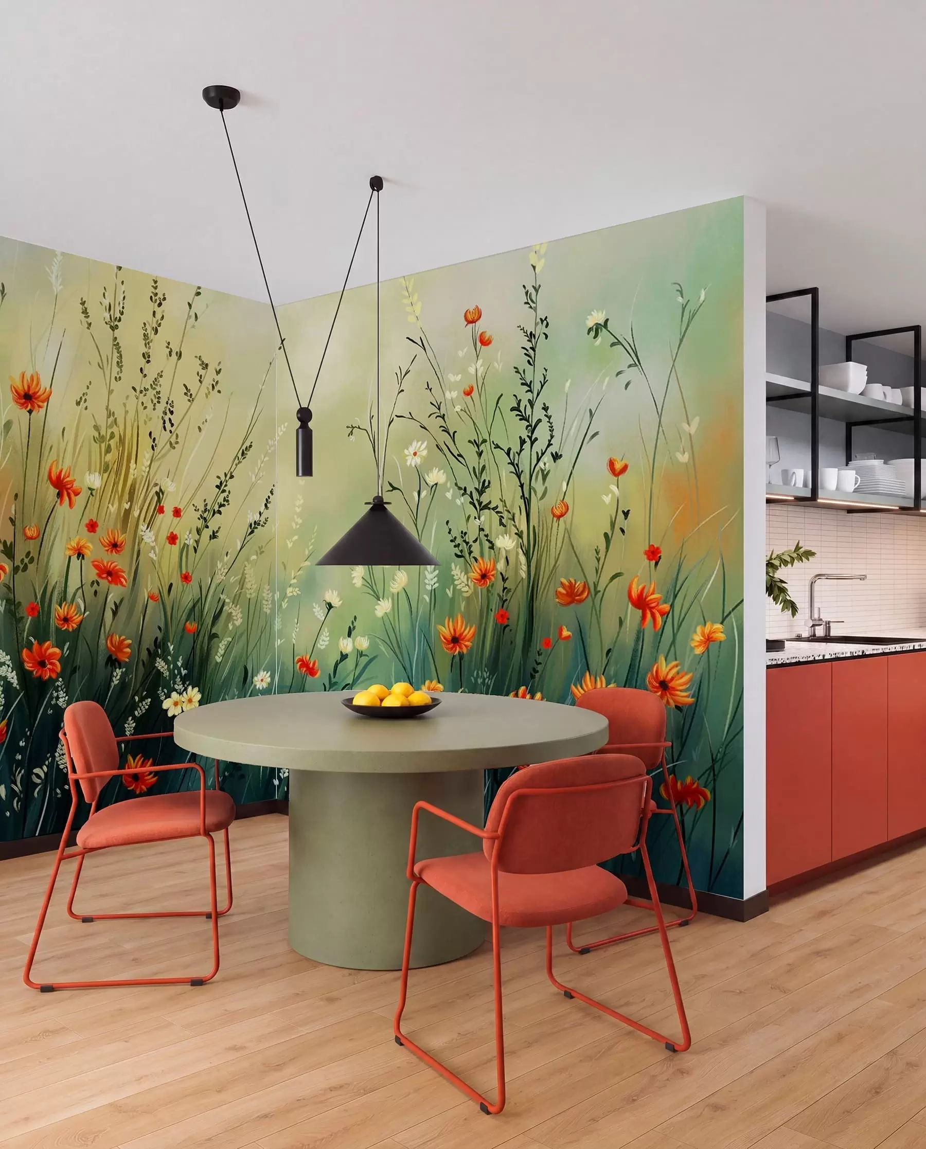 wall murals Meadow flowers and grasses in soft painterly style w05015