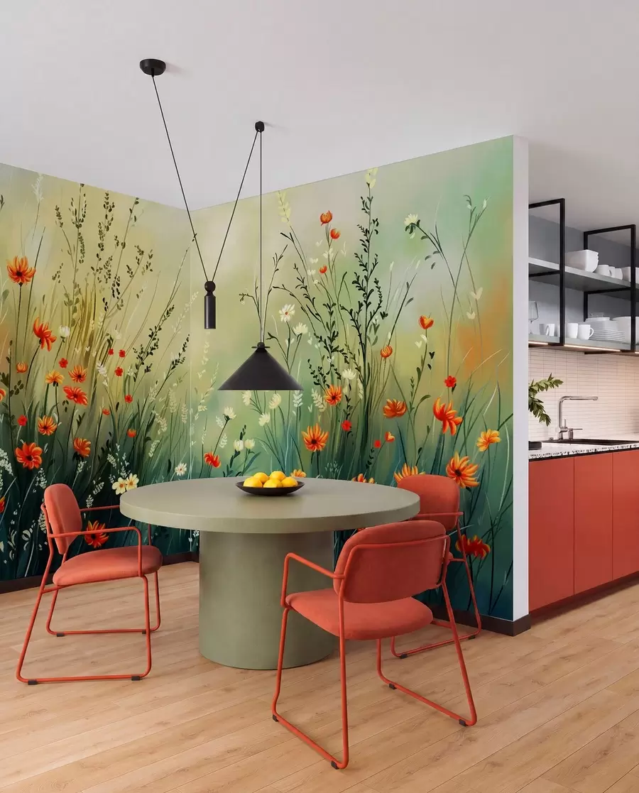 wall murals Meadow flowers and grasses in soft painterly style w05015