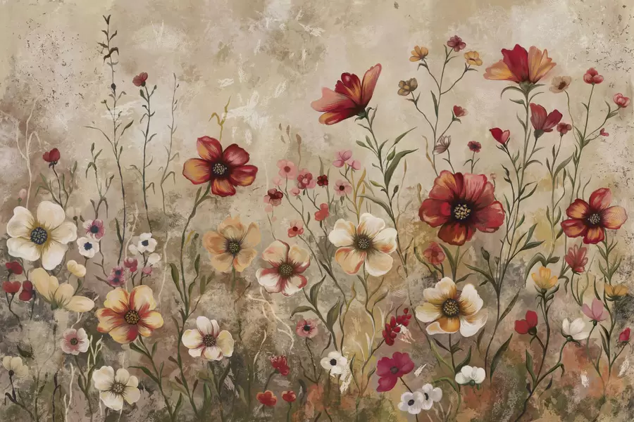 wall murals Floral composition with textured background in warm tones w05016