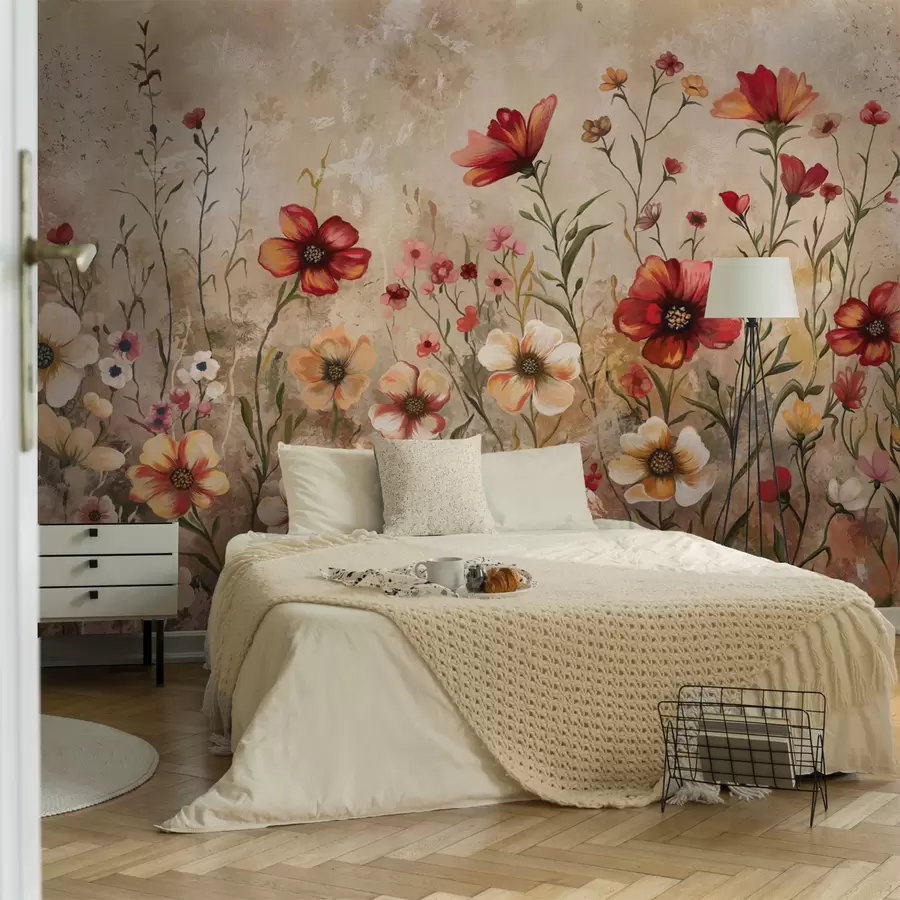 wall murals Floral composition with textured background in warm tones w05016