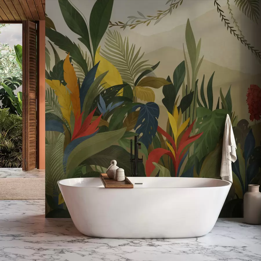 wall murals Tropical foliage with large leaves and flowers w05019