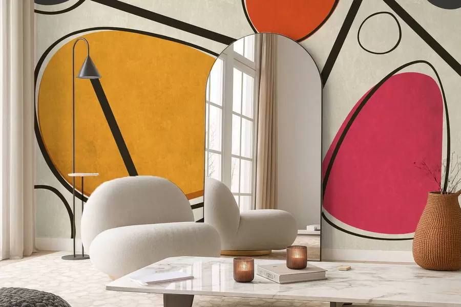 wall murals Abstract shapes and lines with bold color fields w05017