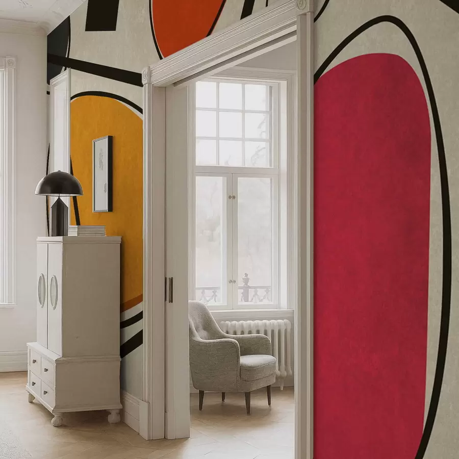 wall murals Abstract shapes and lines with bold color fields w05017