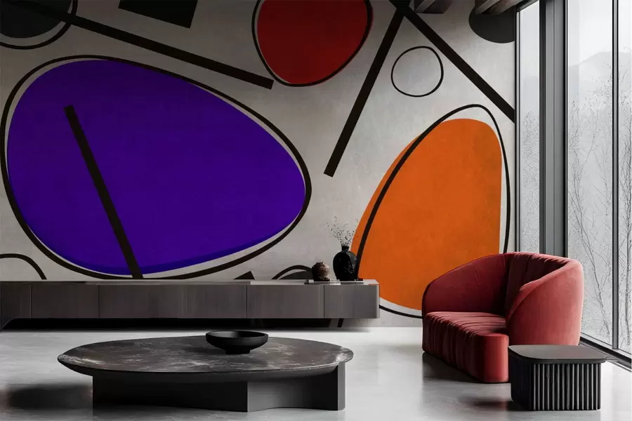 wall murals Abstract shapes and lines with purple accent w05017v2