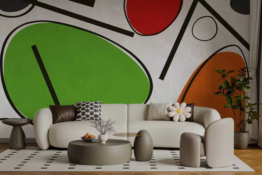 wall murals Abstract geometric shapes with lines and bold color areas w05017v1