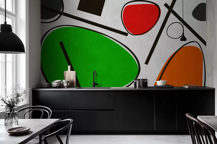 wall murals Abstract geometric shapes with lines and bold color areas w05017v1
