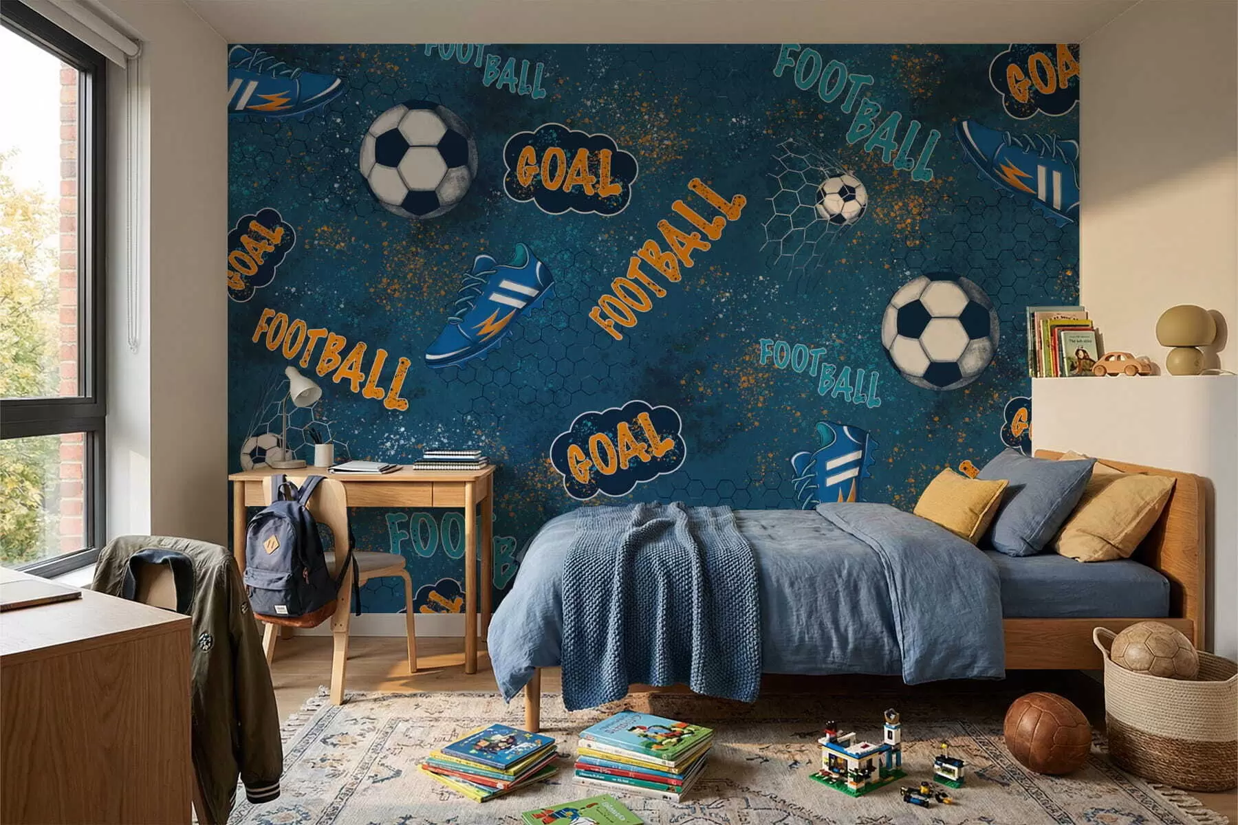 wall murals Kids pattern with balls, shoes and sporty words w05037