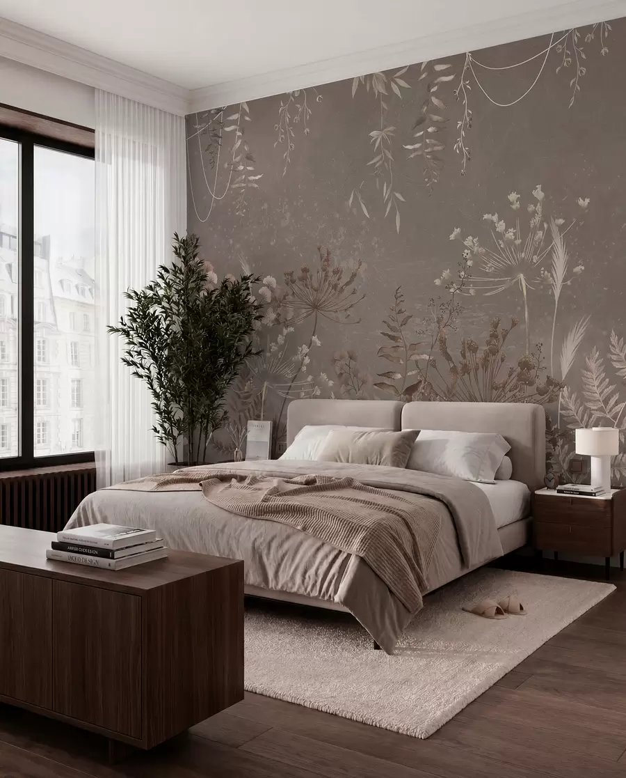 wall murals Light botanical pattern with flowers and leaves w05092v1