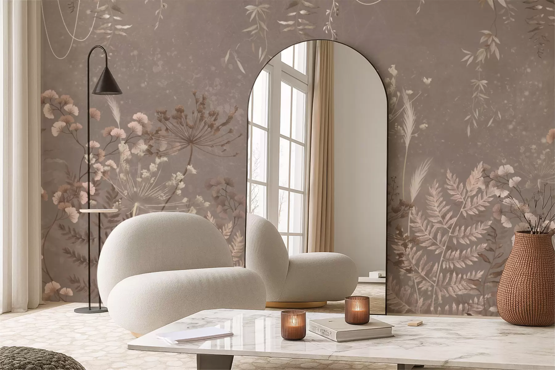 wall murals Light botanical pattern with flowers and leaves w05092v1