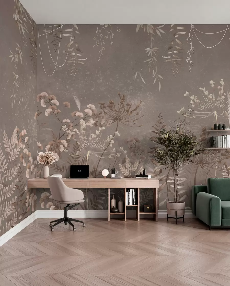 wall murals Light botanical pattern with flowers and leaves w05092v1