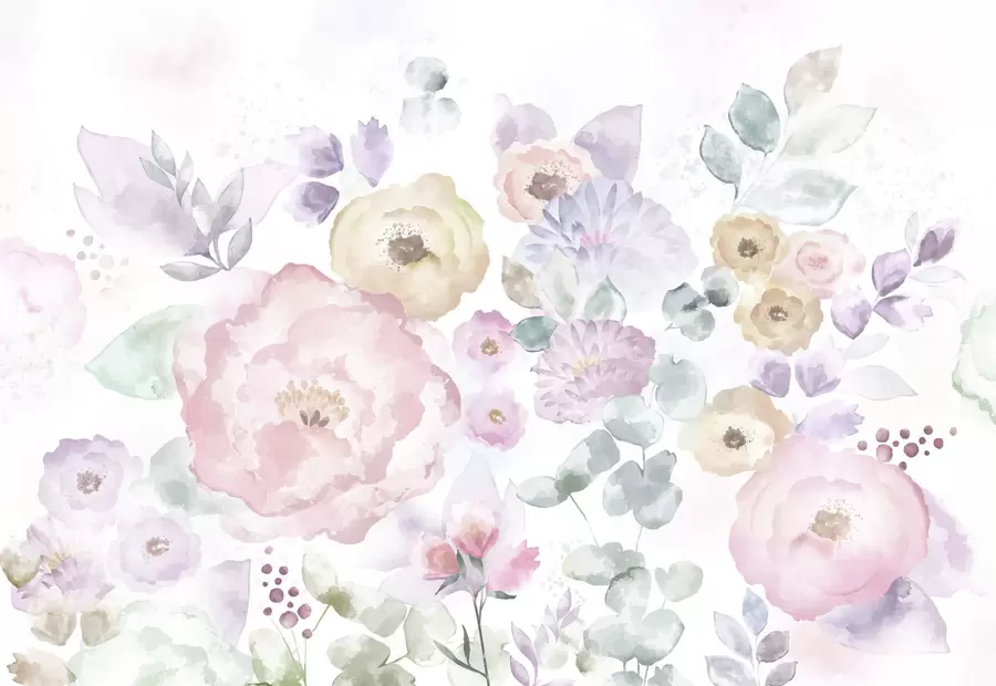 wall murals Soft watercolor composition with flowers and leaves w05093