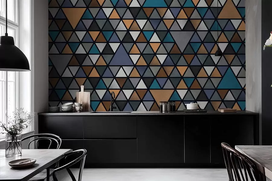 wall murals Geometric pattern of multicolored triangles w05094