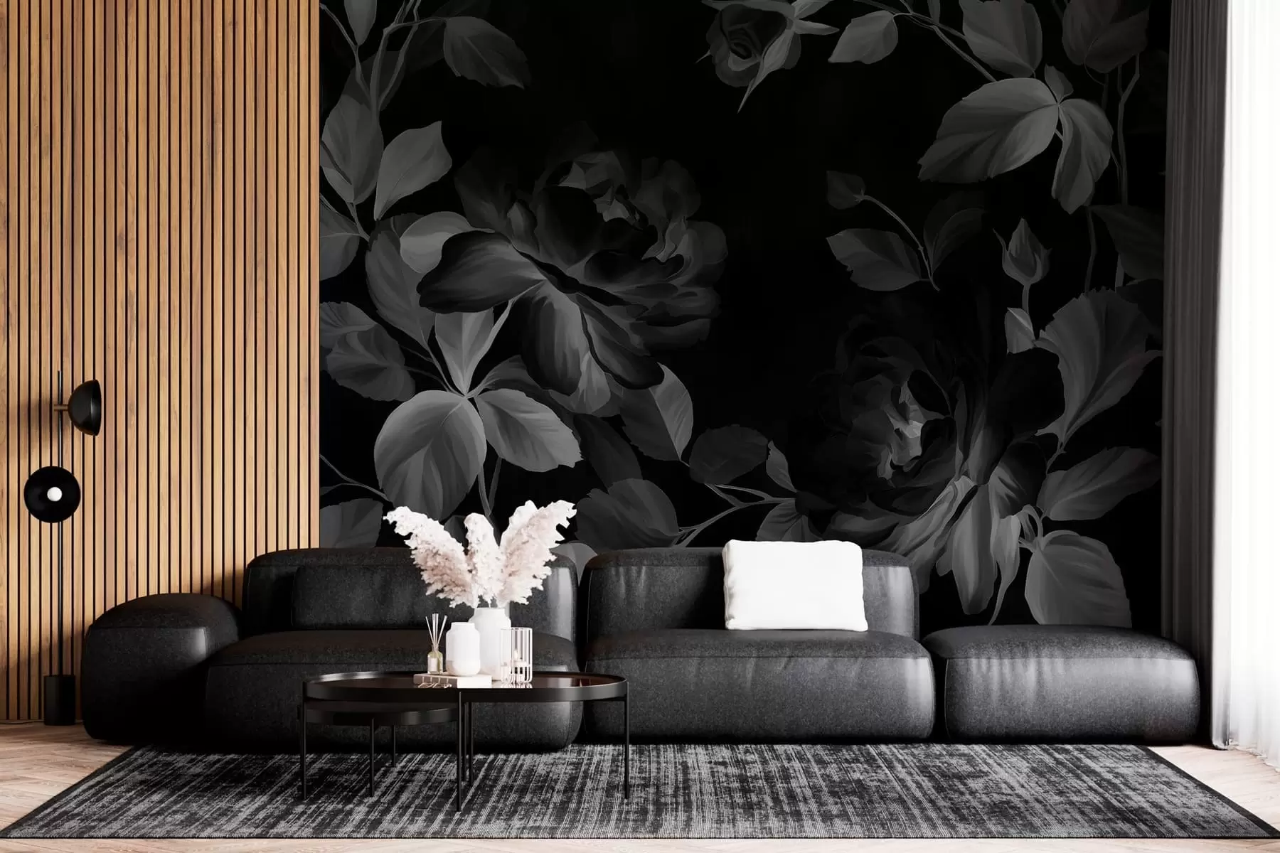 wall murals black and white picturesque roses in the style of oil painting  w04873v1