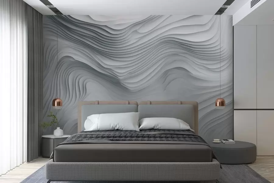 wall murals imitation of voluminous stepped reliefs in grey tones w05061