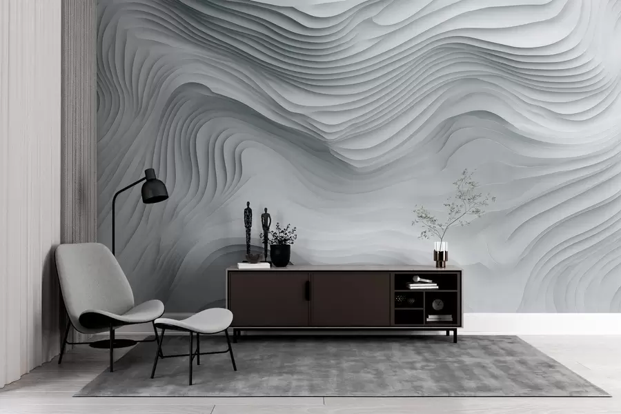 wall murals imitation of voluminous stepped reliefs in grey tones w05061