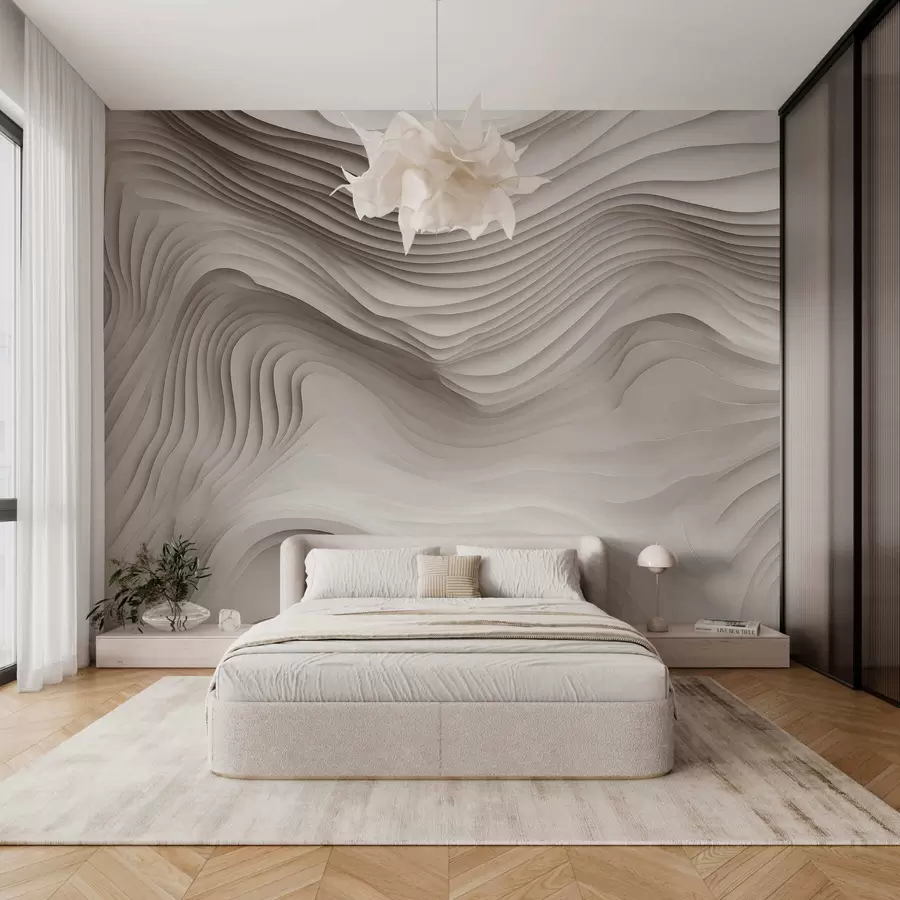 wall murals imitation of voluminous stepped reliefs in beige tones w05061v1