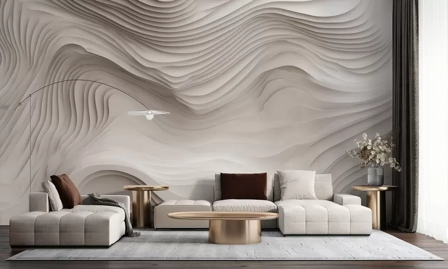 wall murals imitation of voluminous stepped reliefs in beige tones w05061v1