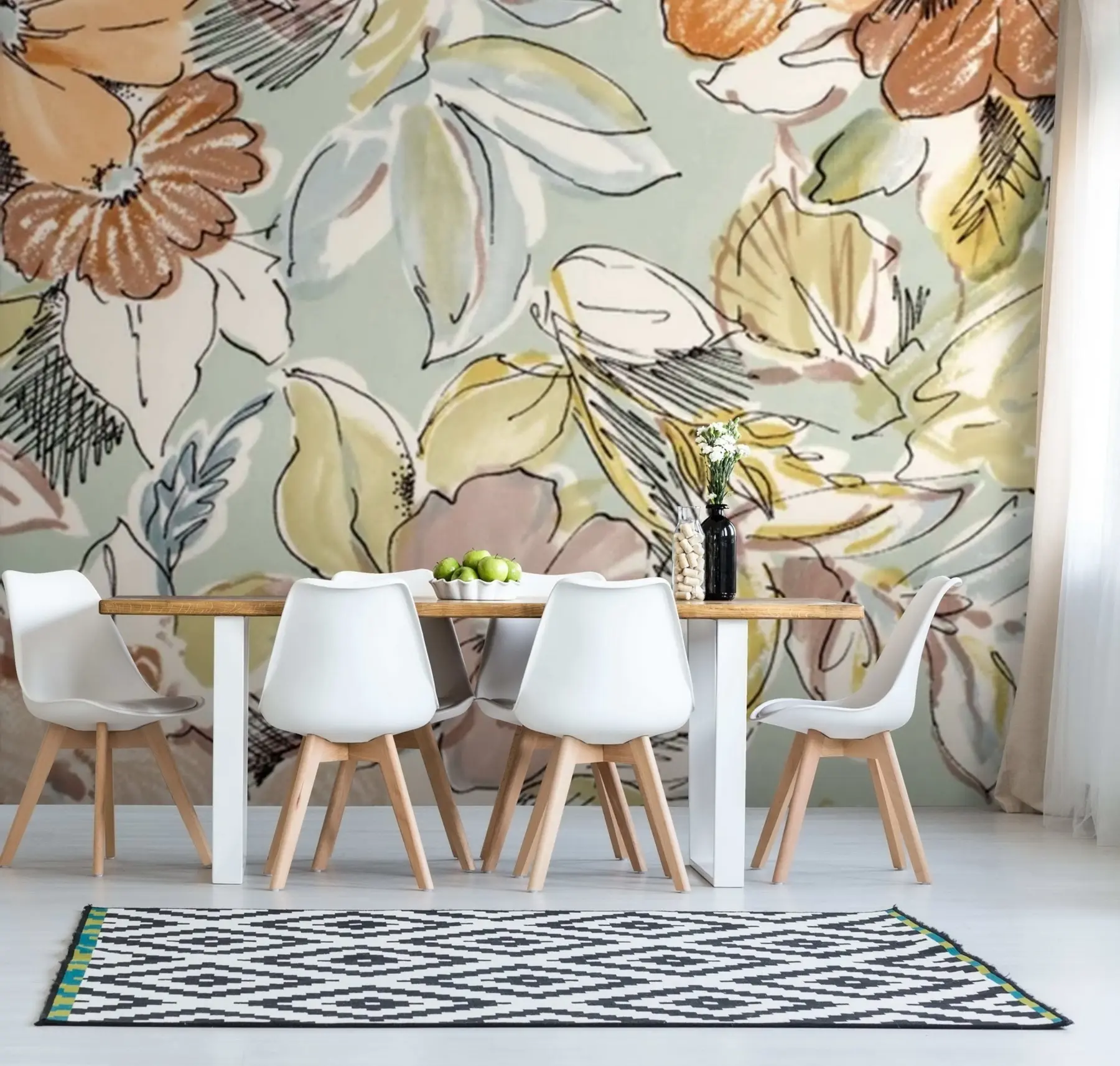 wall murals Painting flowers with foliage u71531